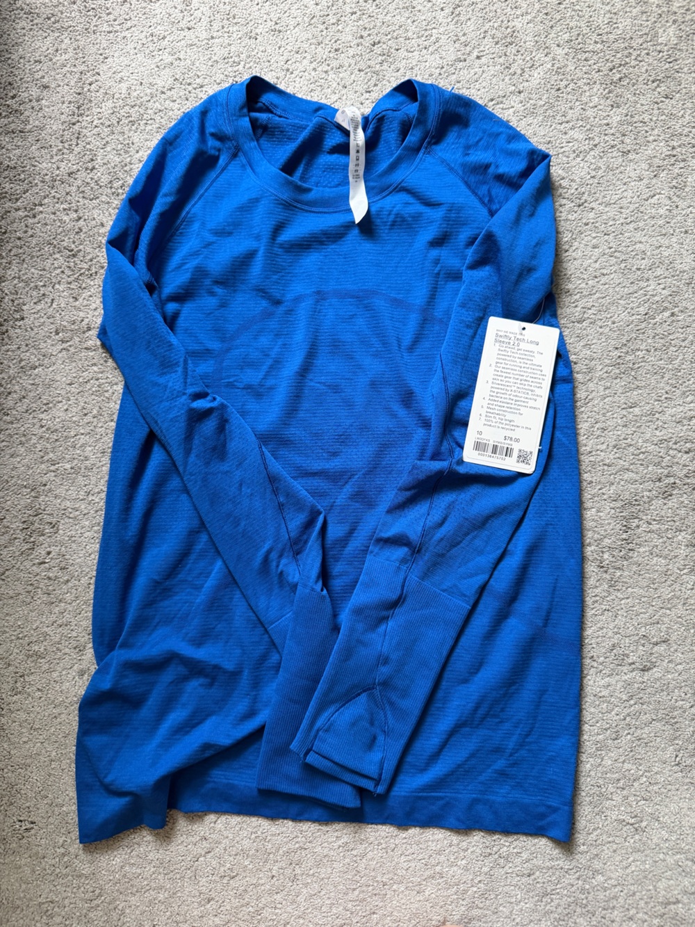 NWT lululemon Swiftly Long Sleeve Hip Length Size 10 in Symphony Blue